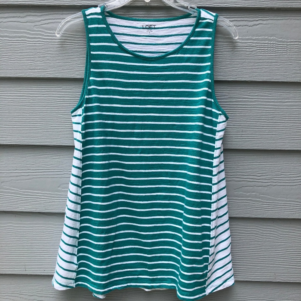 Loft Green White Striped Tank Medium